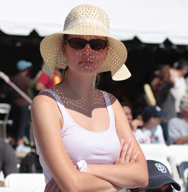 Woman wearing sun protection hat